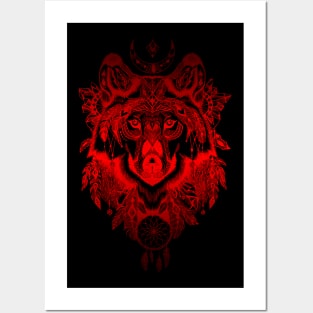 American Indians fire red wolf Posters and Art